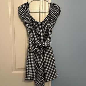 NWOT Seed Teen Navy Gingham Kids Belted Romper w/Pockets